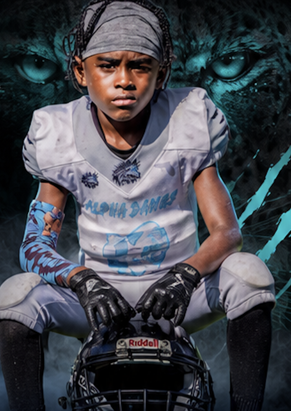 Jace Garcia with a jaguar-inspired football background
